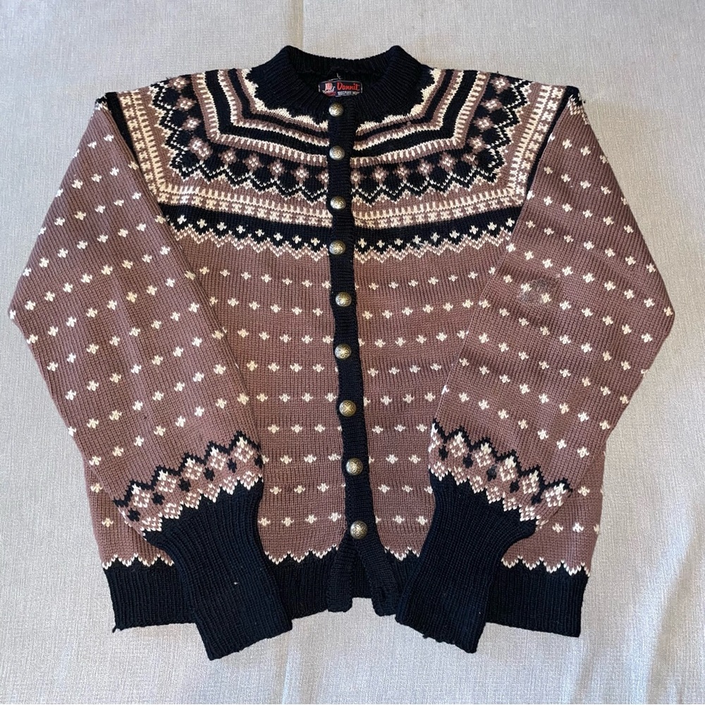 Vtg Dannit 100% Pure Wool Nordic Fair Isle Cardigan Denmark FLAWS PLS READ